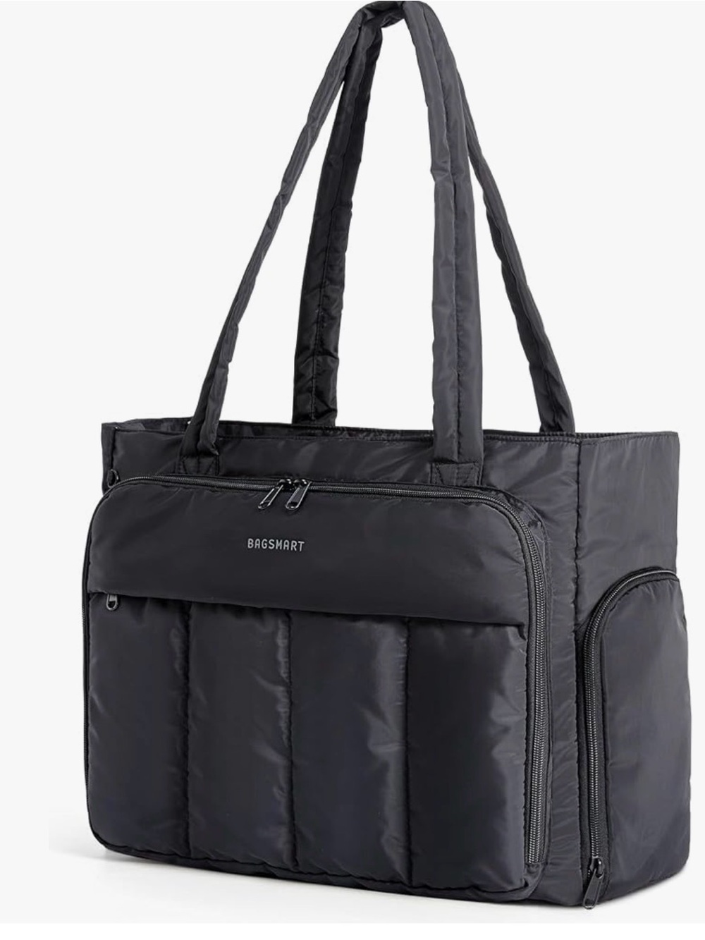 BagSmart Black Quilted Tote Bag for Women